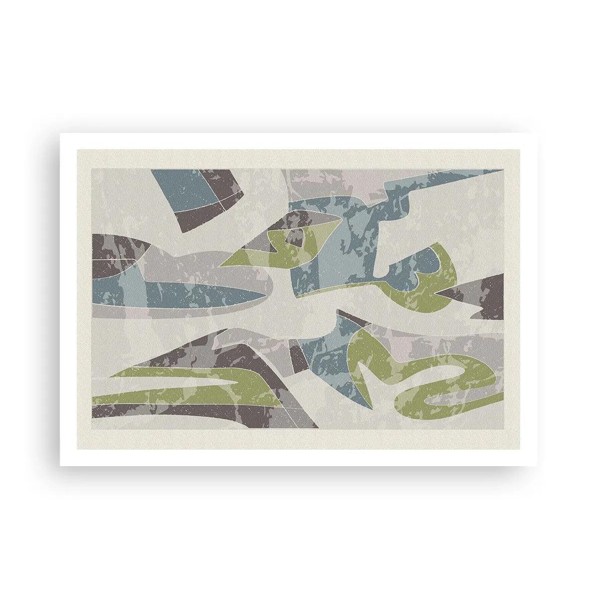 Poster - Abstrakte Formen in Grün und Blau auf hellem Hintergrund - 100x70cm - Komposition hinter dem Glas - Moderne Wanddekoration für Wohnzimmer und Schlafzimmer ARTTOR