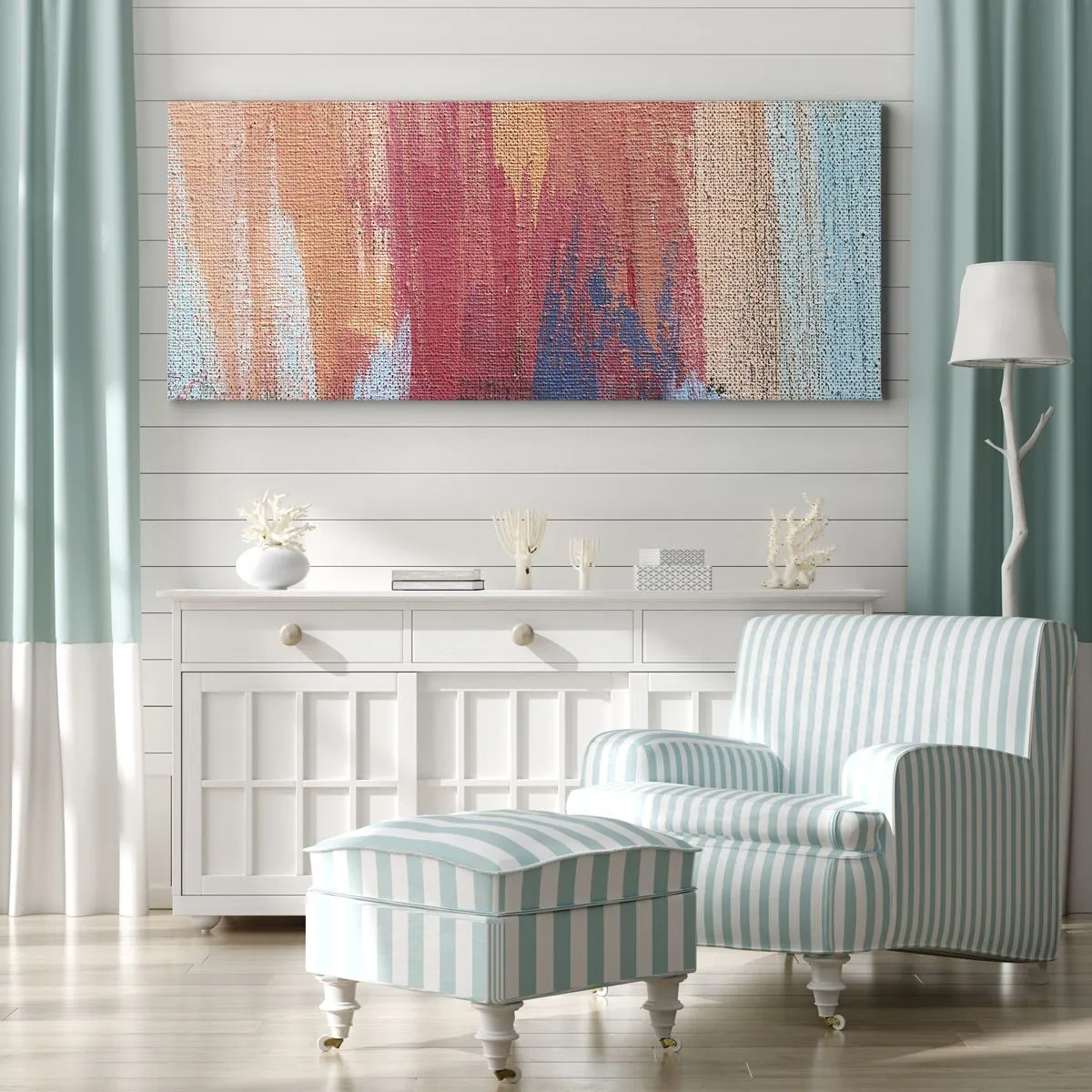 Bild auf Leinwand - Leinwandbild - Renne den Regenbogen hinunter - 100x40 cm