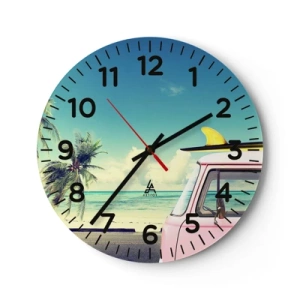 Wanduhr - Glasuhr - Zeit um in die Ferien zu starten - 30x30 cm