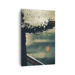 Bild auf Leinwand - Leinwandbild - Kybernetischer Krieger mit futuristischen Waffen - 80x120cm - Tödliche Waffe - Dein ganz eigener Terminator - Moderne Wanddekoration für Wohnzimmer und Schlafzimmer ARTTOR