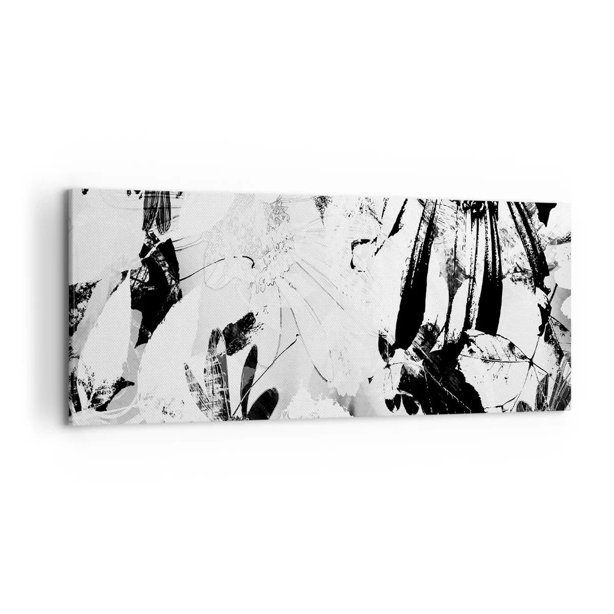 Bild auf Leinwand - Leinwandbild - Schwarz-weiße abstrakte Blumen im minimalistischen Stil - 120x50cm - Herbst negativ - Moderne Wanddekoration für Wohnzimmer und Schlafzimmer ARTTOR