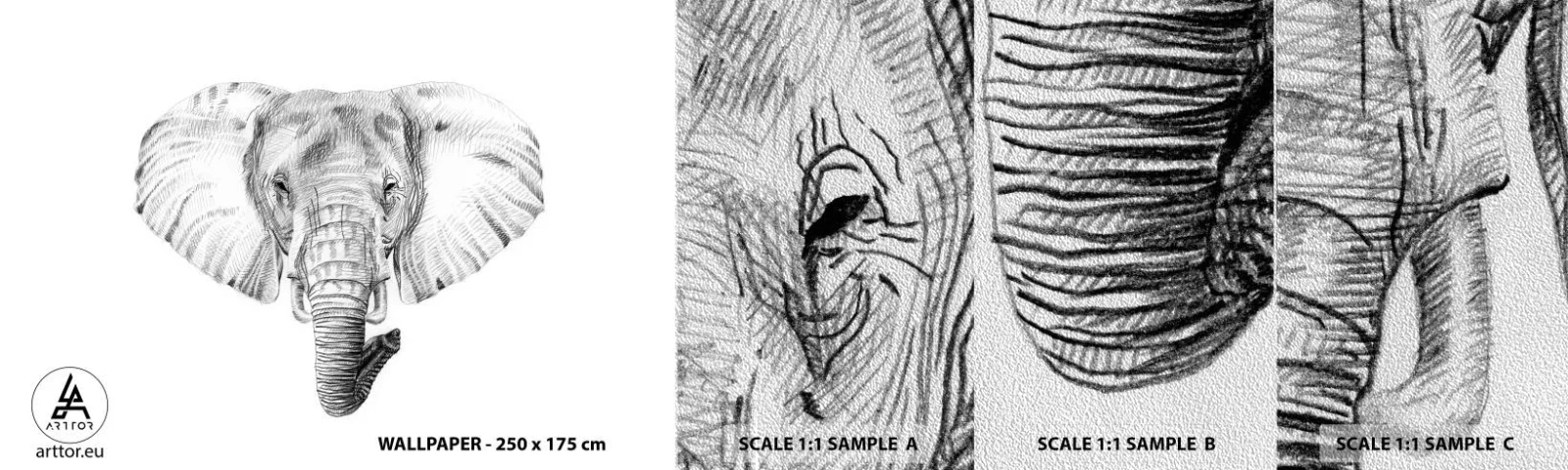 Fototapeten Muster Premium Sand - Da war ein Elefant, so groß wie - ein Elefant - Tiere, Elefant, Grafik - 100x30 cm