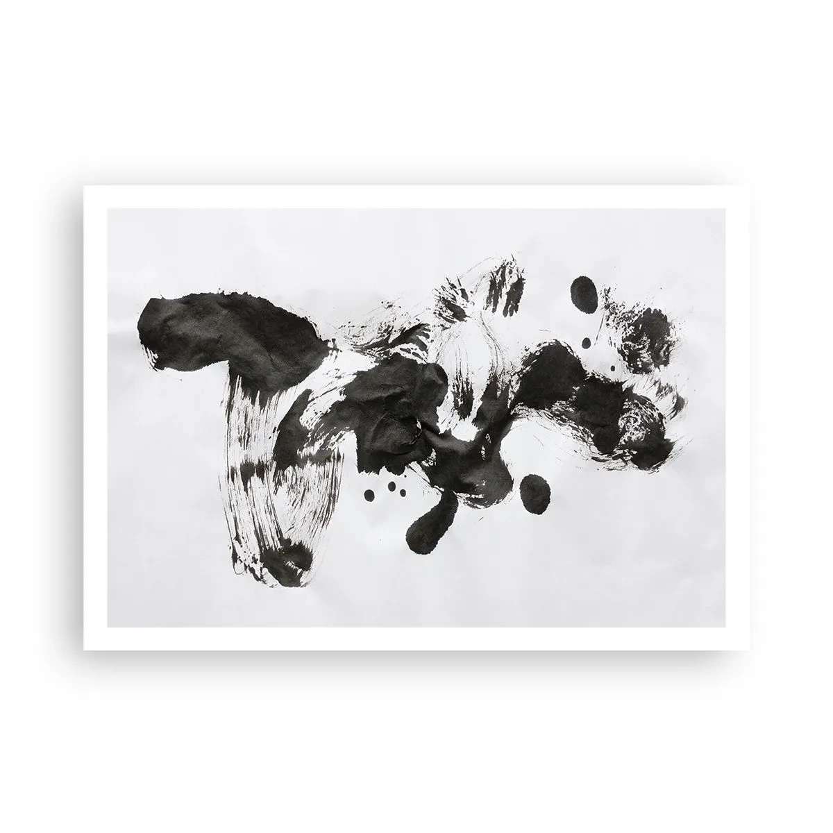 Poster - Abstrakte Komposition aus schwarzen Flecken auf weißem Hintergrund - 100x70cm - Obwohl das Wahnsinn ist, steckt darin eine Methode? - Moderne Wanddekoration für Wohnzimmer und Schlafzimmer ARTTOR