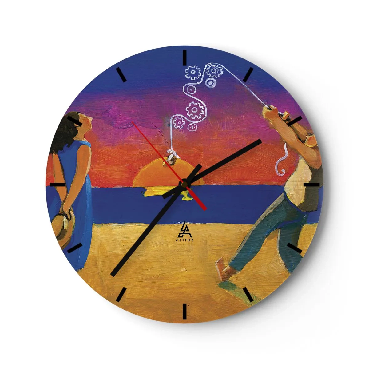 Wanduhr - Glasuhr - Bunte Illustration eines Paares am Strand bei Sonnenuntergang - 30x30cm - Mehr als ein Sternchen vom Himmel - Moderne Wanddekoration für Wohnzimmer, Küche und Schlafzimmer ARTTOR