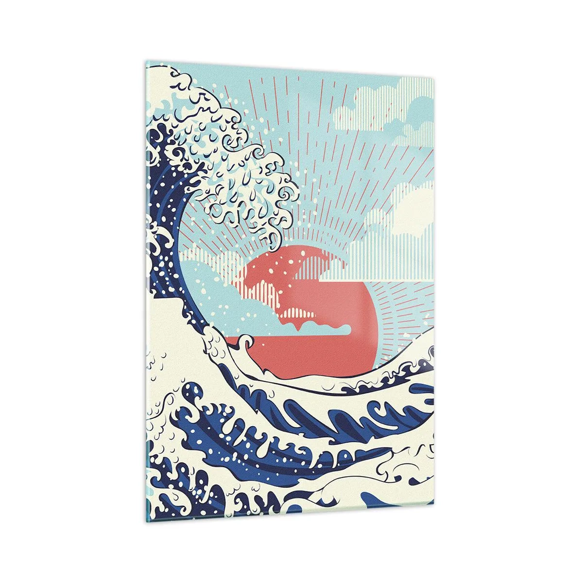 Glasbild - Bild auf glas - Eine stilisierte Welle, inspiriert von japanischer Kunst - 50x70cm - Von japanischer Inspiration - Moderne Wanddekoration für Wohnzimmer und Schlafzimmer ARTTOR