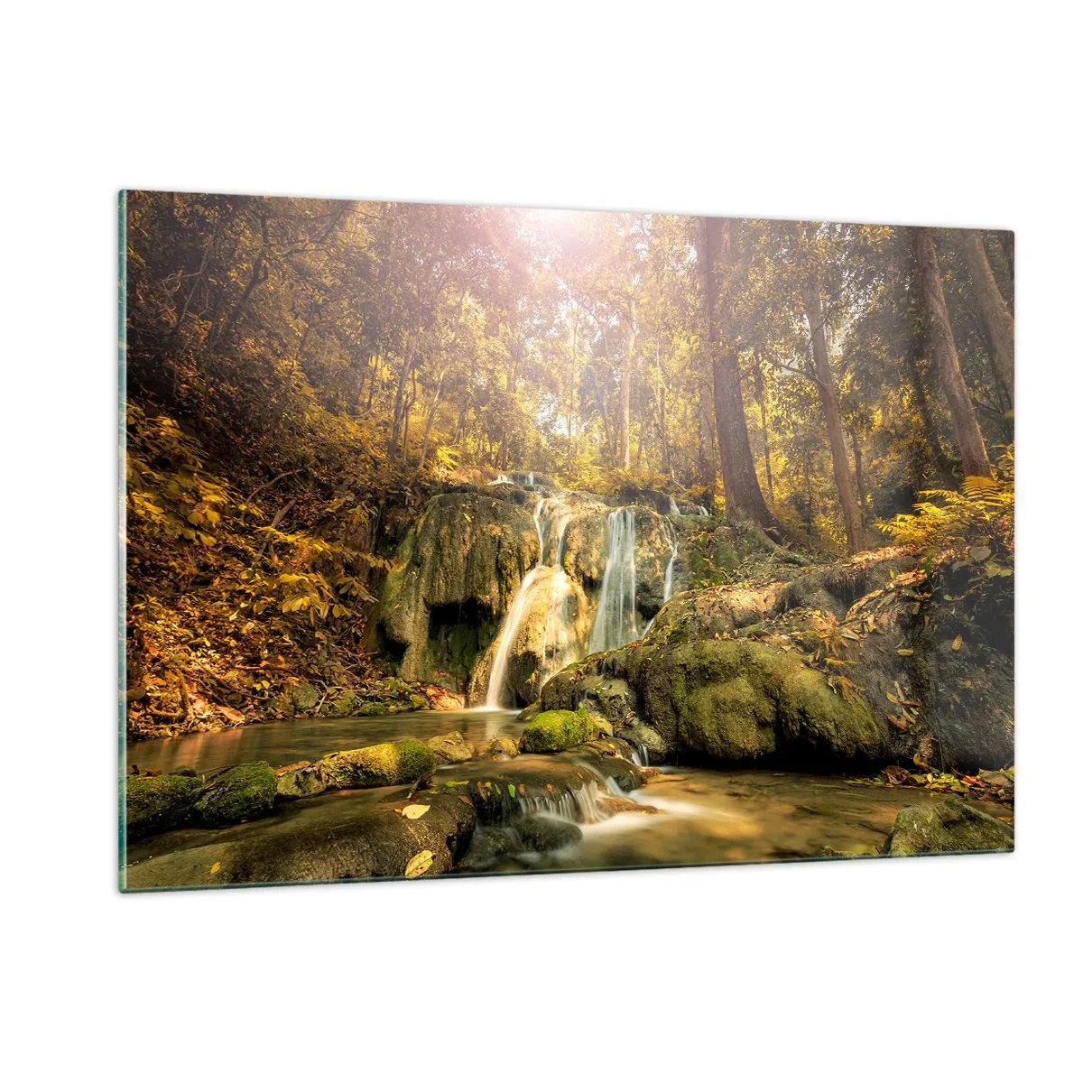 Glasbild - Bild auf glas - Waldkaskade im Grünen - 120x80cm - Waldkaskade im Grünen - Moderne Wanddekoration für Wohnzimmer und Schlafzimmer ARTTOR