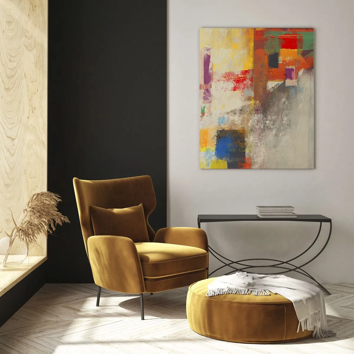 Glasbild - Bild auf glas - Bunte Abstraktion mit geometrischen Formen - 80x120cm - Geometrie der Farben - Moderne Wanddekoration für Wohnzimmer und Schlafzimmer ARTTOR