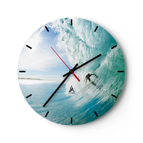Wanduhr - Glasuhr - Surfer in einem Wassertunnel vor blauem Himmel - 30x30cm - Immer Top - Moderne Wanddekoration für Wohnzimmer, Küche und Schlafzimmer ARTTOR