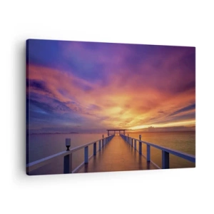 Bild auf Leinwand - Leinwandbild - Ein Steg, der bei Sonnenuntergang aufs Meer hinausführt - 70x50cm - Ohne Ende - Moderne Wanddekoration für Wohnzimmer und Schlafzimmer ARTTOR