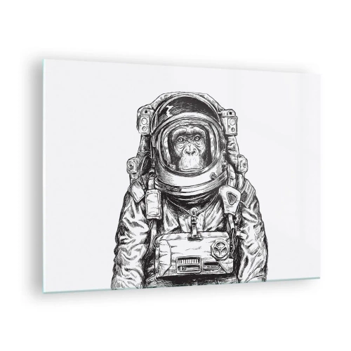 Glasbild - Bild auf glas - Skizze eines Affen im Astronautenanzug auf weißem Hintergrund - 70x50cm - Alternative Evolution - Moderne Wanddekoration für Wohnzimmer und Schlafzimmer ARTTOR
