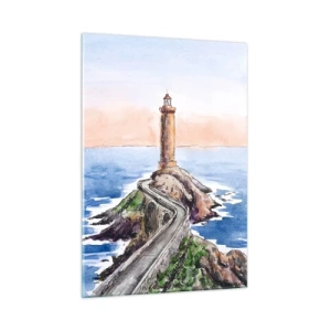 Glasbild - Bild auf glas - Ein Leuchtturm auf einem felsigen Vorgebirge, umgeben von einem ruhigen Meer - 50x70cm - Dem Meer zugewandt - Moderne Wanddekoration für Wohnzimmer und Schlafzimmer ARTTOR