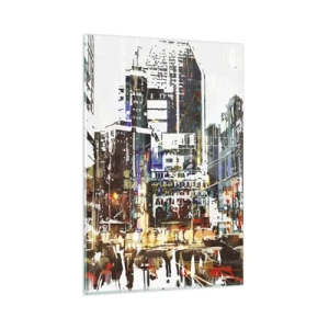 Glasbild - Bild auf glas - Eine moderne Stadtlandschaft im künstlerischen Stil - 80x120cm - Eine schillernde Stadt - Moderne Wanddekoration für Wohnzimmer und Schlafzimmer ARTTOR