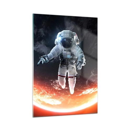 Glasbild - Bild auf glas - Astronaut im Weltraum mit einem Planeten im Hintergrund - 50x70cm - Kann ich noch eine Weile bleiben? - Moderne Wanddekoration für Wohnzimmer und Schlafzimmer ARTTOR