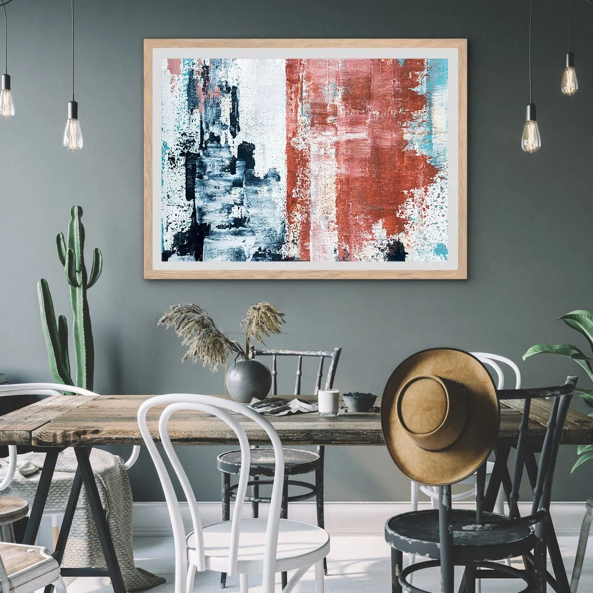 Poster in einem Rahmen aus heller Eiche - Fünfzig-Fünfzig abstrakt - 70x50 cm