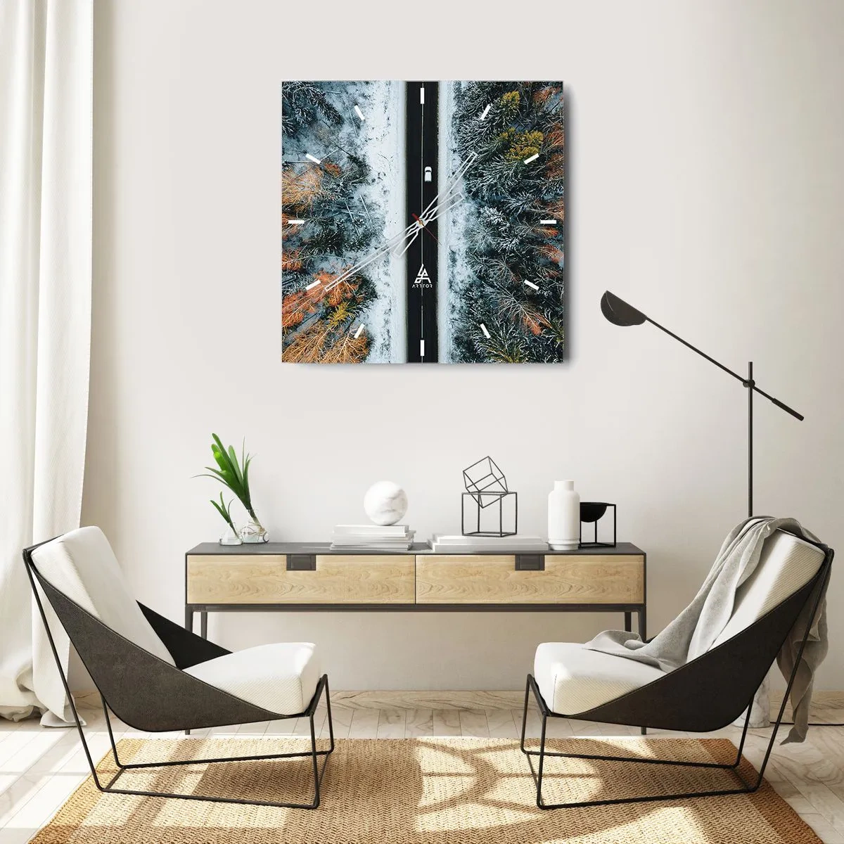 Wanduhr - Glasuhr - Schnitt durch den Winterwald - 40x40 cm