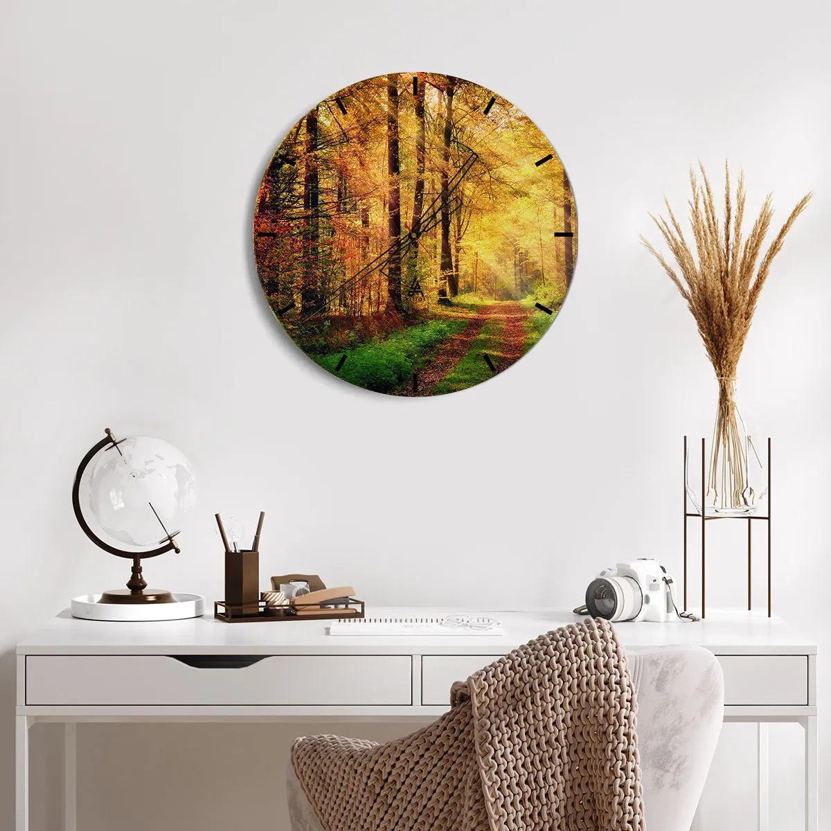 Wanduhr - Glasuhr - Waldgoldene Stille - 40x40 cm