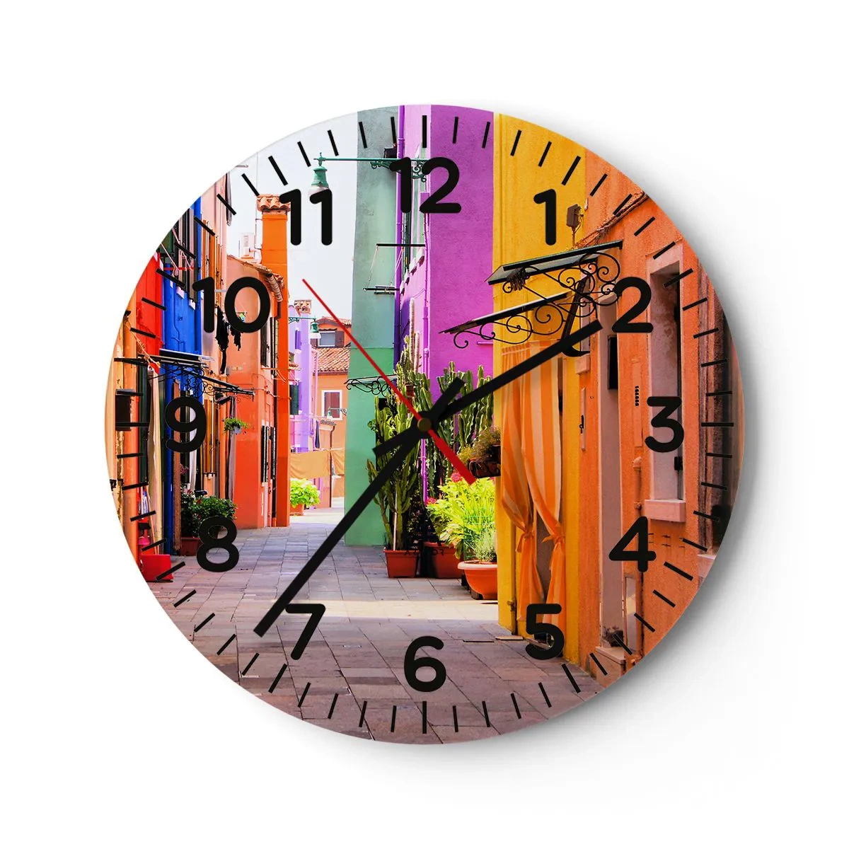 Wanduhr - Glasuhr - Regenbogengasse - 30x30 cm