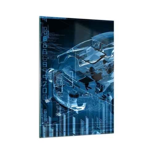 Glasbild - Bild auf glas - Eine moderne technische Zeichnung eines Autos mit Strukturelementen - 80x120cm - Technische Anatomie - Moderne Wanddekoration für Wohnzimmer und Schlafzimmer ARTTOR