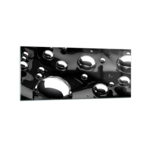 Glasbild - Bild auf glas - Abstrakte Tropfen auf einer schwarzen Oberfläche - 120x50cm - Aus der schwarzen Wassertiefe - Moderne Wanddekoration für Wohnzimmer und Schlafzimmer ARTTOR