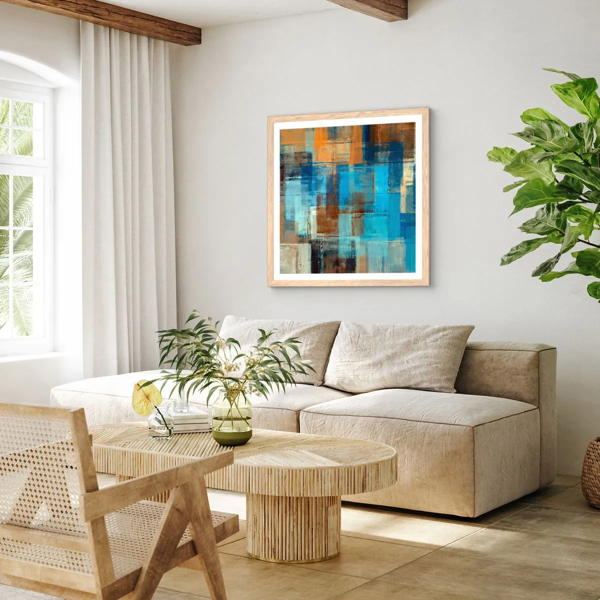 Poster in einem Rahmen aus heller Eiche - Durch den blauen Schleier - 40x40 cm