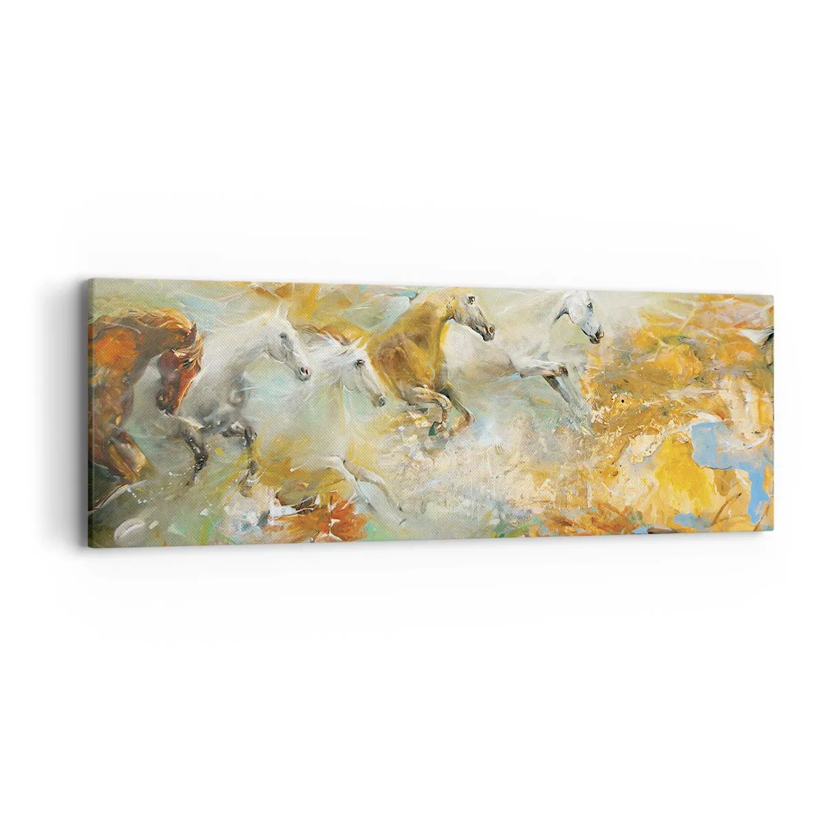 Bild auf Leinwand - Leinwandbild - Im Galopp durch das Licht - 90x30 cm