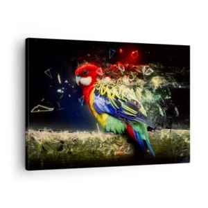 Bild auf Leinwand - Leinwandbild - Ein Papagei in leuchtenden Farben vor einem Hintergrund aus Lichteffekten - 70x50cm - Botschafter des Strahlens - Moderne Wanddekoration für Wohnzimmer und Schlafzimmer ARTTOR