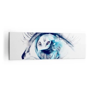 Bild auf Leinwand - Leinwandbild - Ein Auge mit dem Bild einer Eule in Aquarell-Blautönen - 160x50cm - Auge in Auge mit Wildheit - Moderne Wanddekoration für Wohnzimmer und Schlafzimmer ARTTOR