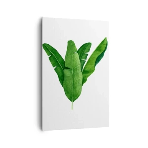 Bild auf Leinwand - Leinwandbild - Drei Bananenblätter in künstlerischer Umsetzung - 80x120cm - Grüne Symmetrie - Moderne Wanddekoration für Wohnzimmer und Schlafzimmer ARTTOR
