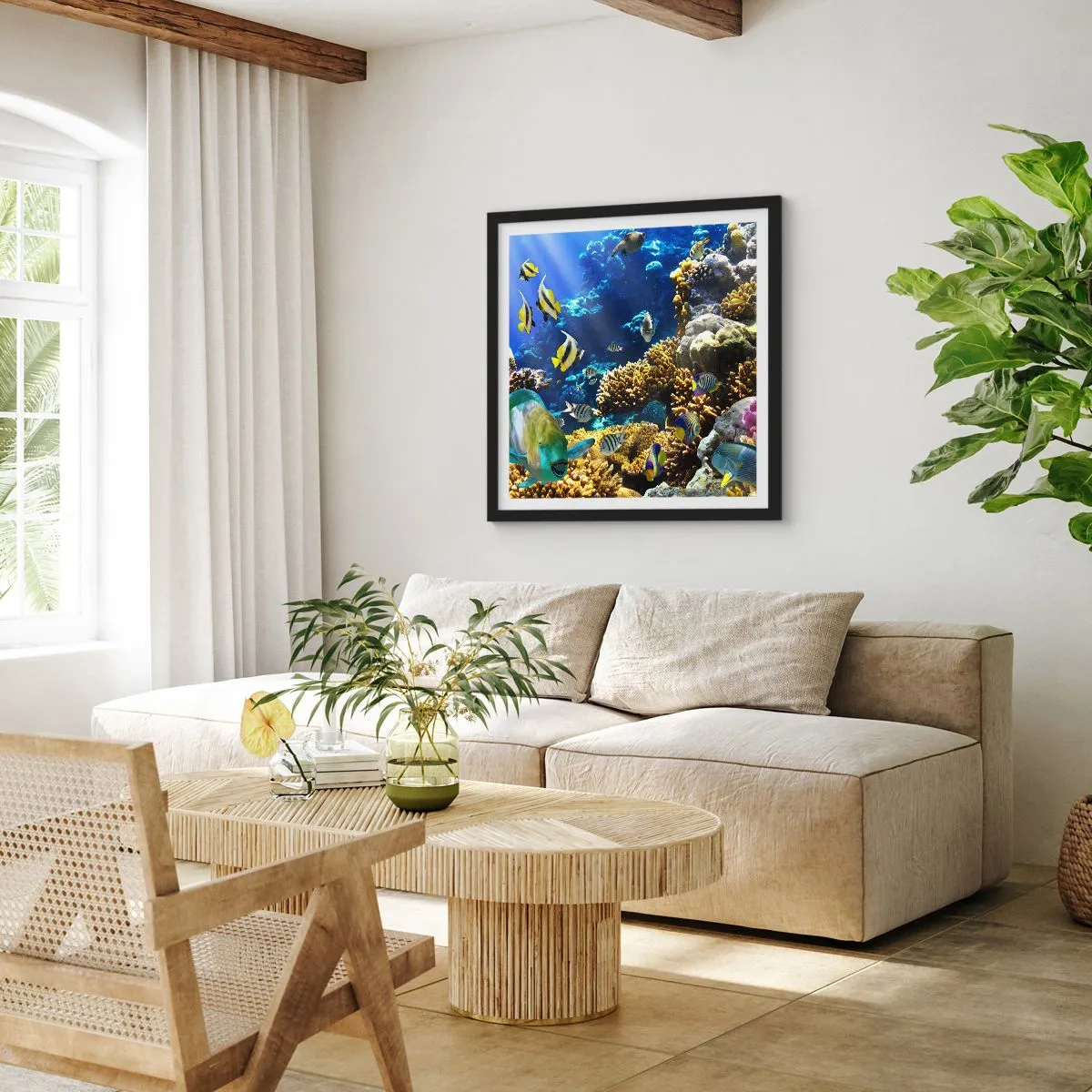 Poster in einem schwarzem Rahmen - Viel Verkehr auf dem Ferienweg - 40x40 cm