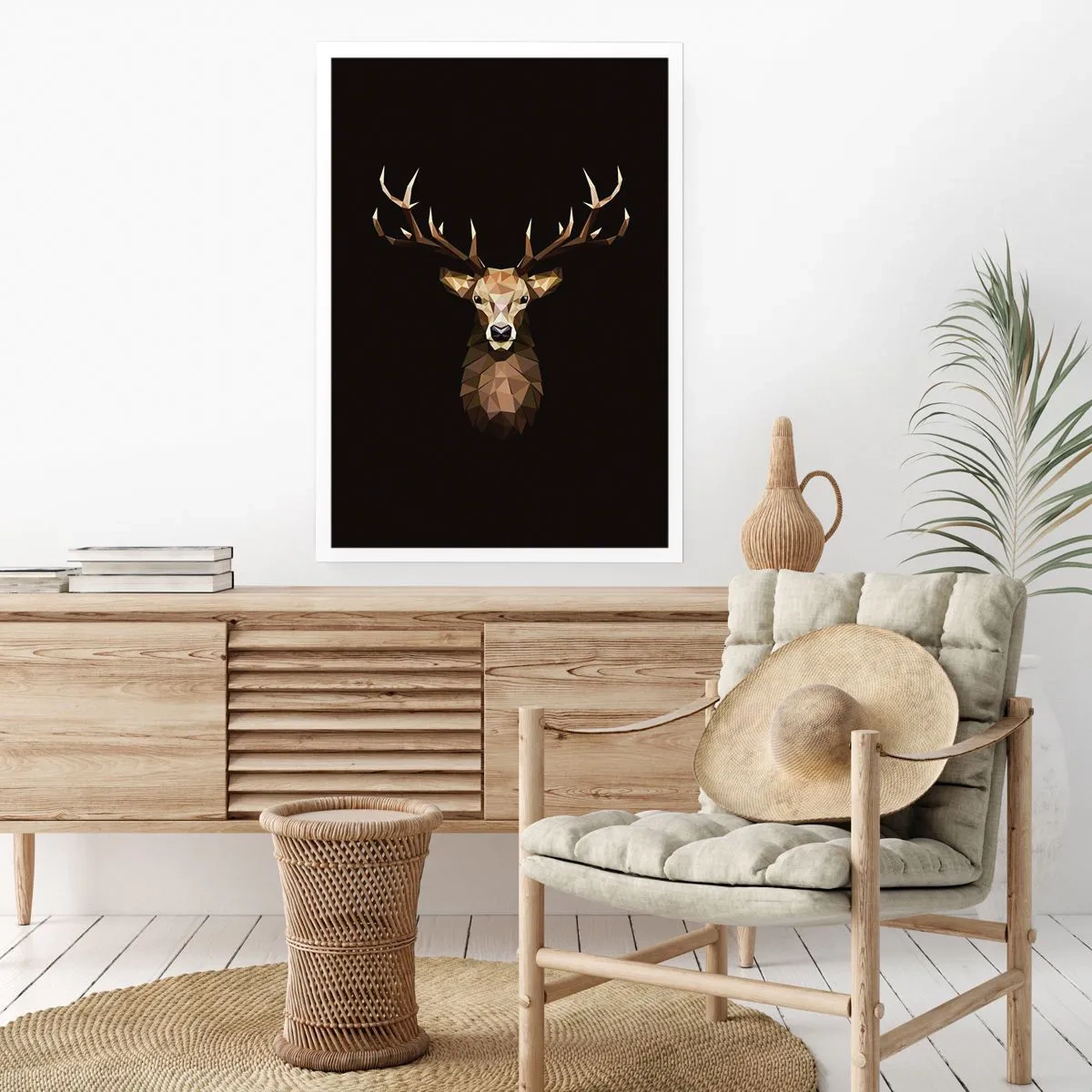 Poster - Geometrisches Bild eines Hirsches auf schwarzem Hintergrund - 50x70cm - Kubistischer Hirsch - Moderne Wanddekoration für Wohnzimmer und Schlafzimmer ARTTOR