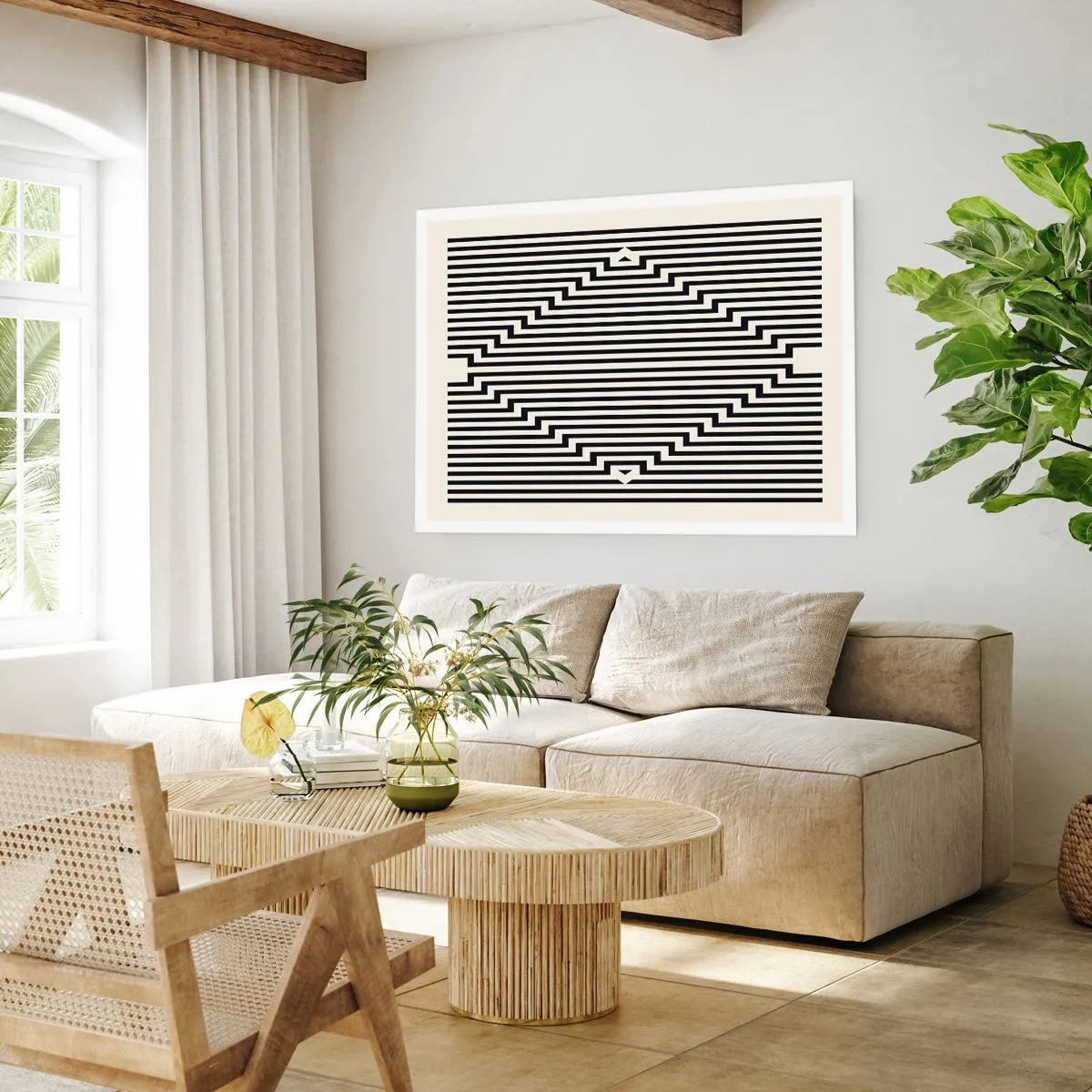 Poster - Schwarze und weiße Linien erzeugen einen geometrischen Illusionseffekt - 100x70cm - Geometrische Illusion - Moderne Wanddekoration für Wohnzimmer und Schlafzimmer ARTTOR