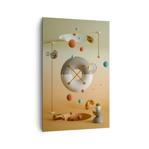 Bild auf Leinwand - Leinwandbild - Geometrische Figuren in Pastellfarben in surrealistischer Anordnung - 80x120cm - Alles kann passieren - Moderne Wanddekoration für Wohnzimmer und Schlafzimmer ARTTOR