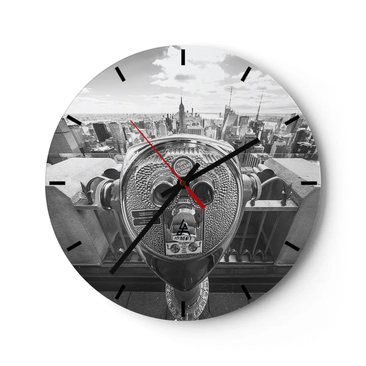 Wanduhr - Glasuhr - Fernglas mit Blick auf die Skyline von New York - 30x30cm - Stadt über den Städten - Moderne Wanddekoration für Wohnzimmer, Küche und Schlafzimmer ARTTOR