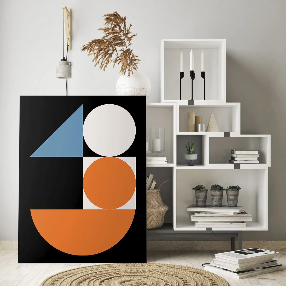 Glasbild - Bild auf glas - Geometrisches Muster mit bunten Formen auf schwarzem Hintergrund - 80x120cm - Bebilderte Anordnung - Moderne Wanddekoration für Wohnzimmer und Schlafzimmer ARTTOR