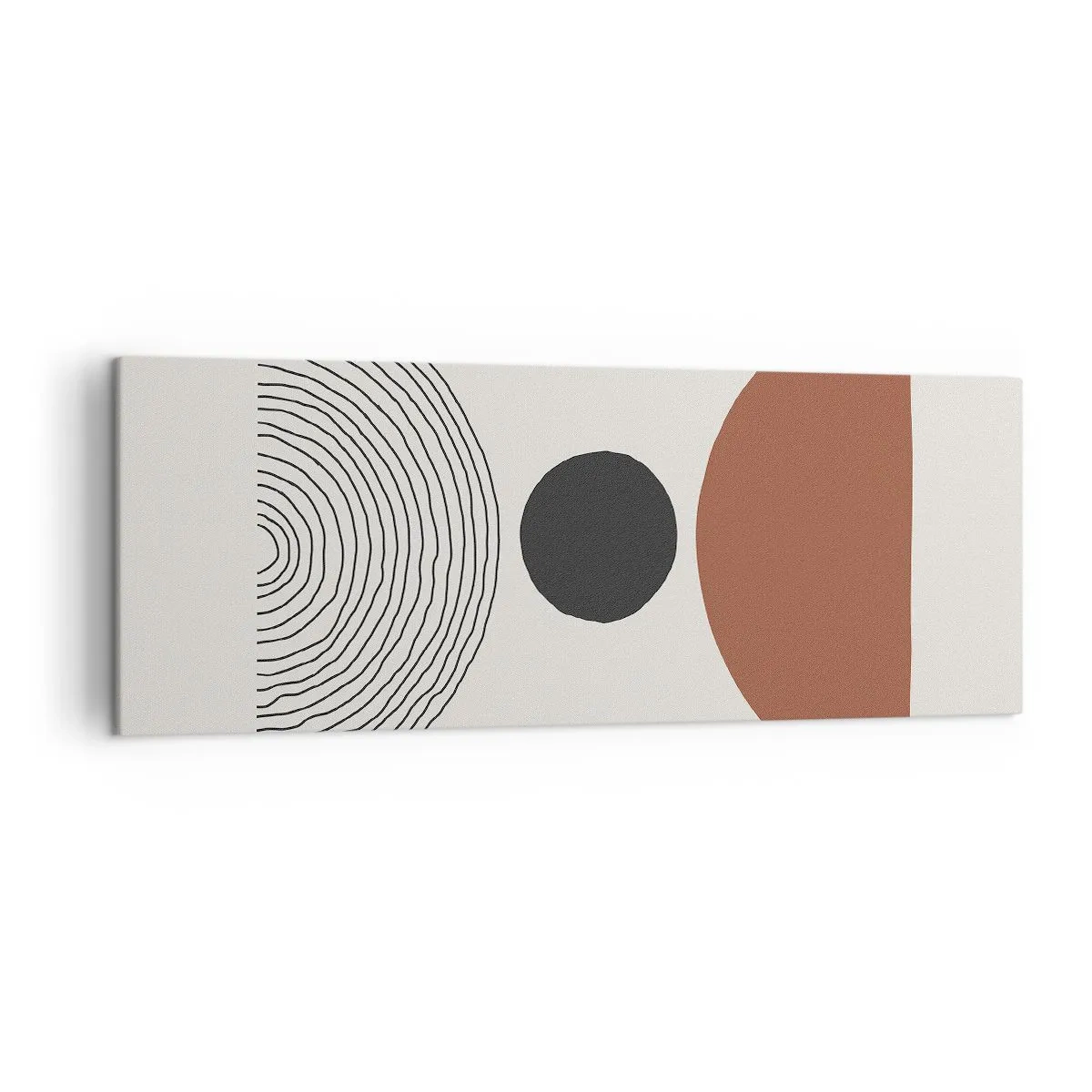 Bild auf Leinwand - Leinwandbild - Abstrakte geometrische Figuren in warmen Farben - 140x50cm - Das Zentrum der Aufmerksamkeit - Moderne Wanddekoration für Wohnzimmer und Schlafzimmer ARTTOR