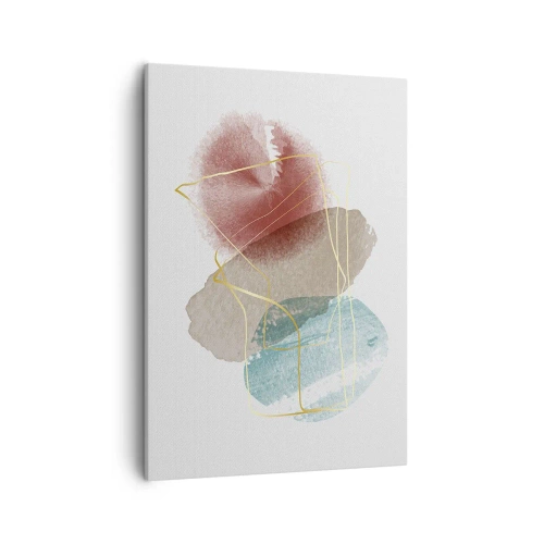 Bild auf Leinwand - Leinwandbild - Abstrakte Formen mit zarten Farben und goldenen Linien - 50x70cm - Korallen des Weltraums - Moderne Wanddekoration für Wohnzimmer und Schlafzimmer ARTTOR