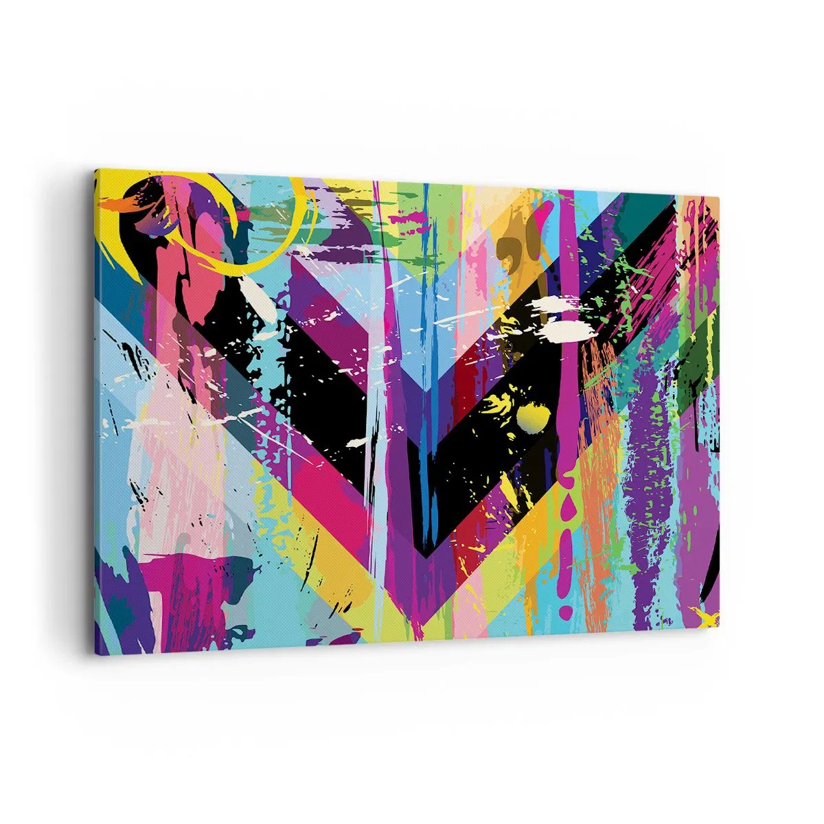 Bild auf Leinwand - Leinwandbild - Abstraktes Muster mit bunten geometrischen Formen - 100x70cm - Von oben nach unten - Moderne Wanddekoration für Wohnzimmer und Schlafzimmer ARTTOR