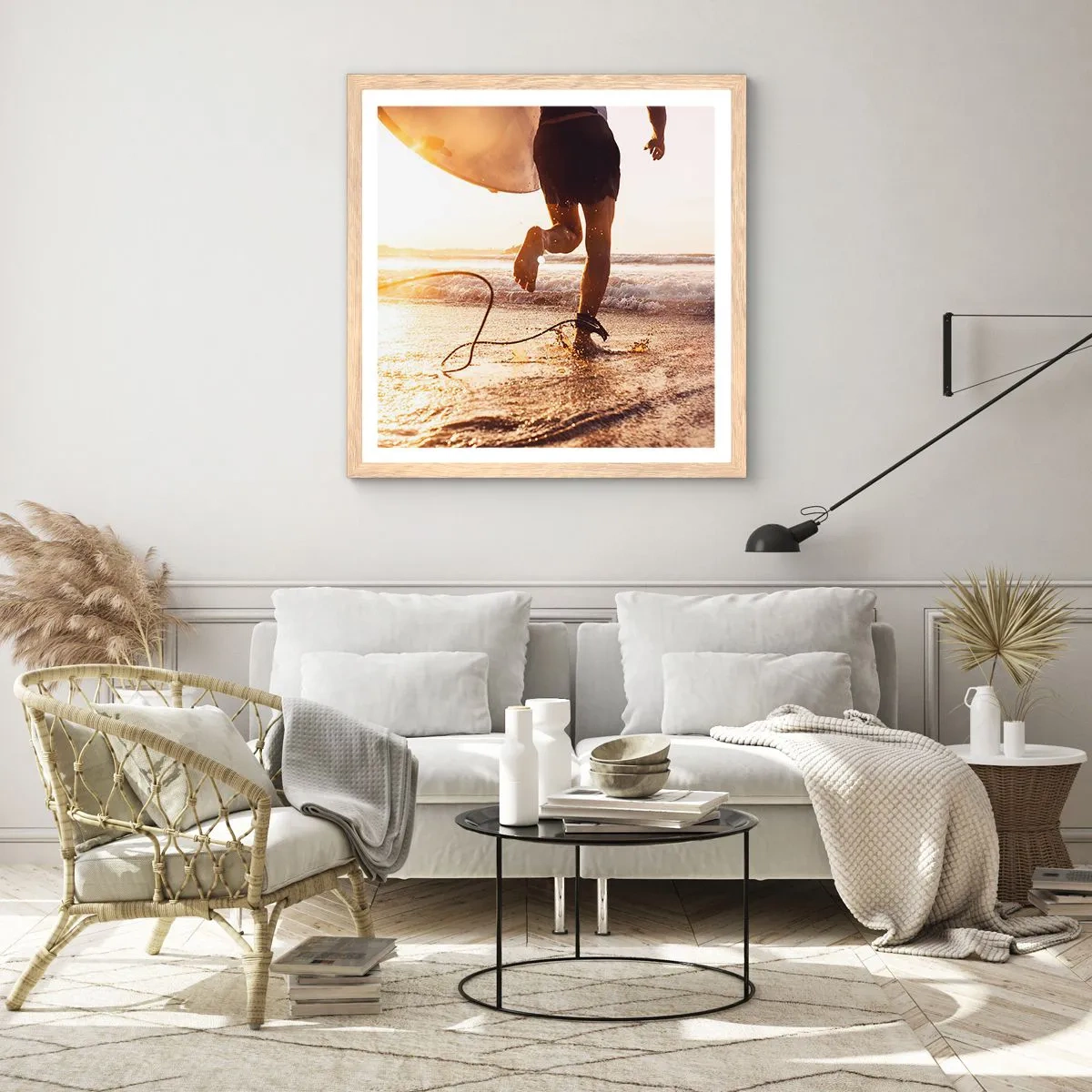Poster in einem Rahmen aus heller Eiche - Um die Welle zu treffen - 60x60 cm