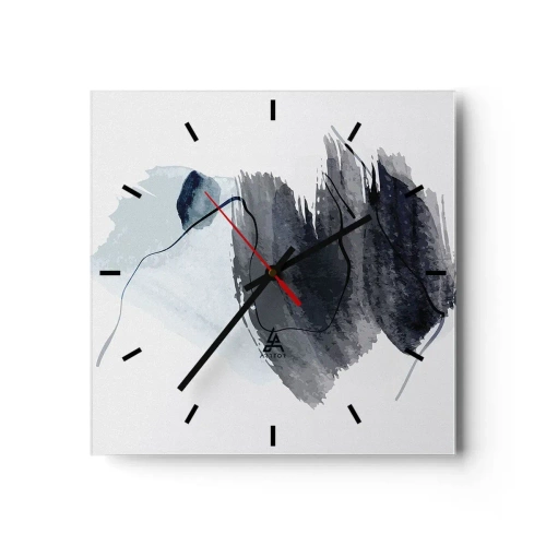 Wanduhr - Glasuhr - Abstrakte Komposition in Grau- und Blautönen - 30x30cm - Intensität und Bewegung - Moderne Wanddekoration für Wohnzimmer und Schlafzimmer ARTTOR