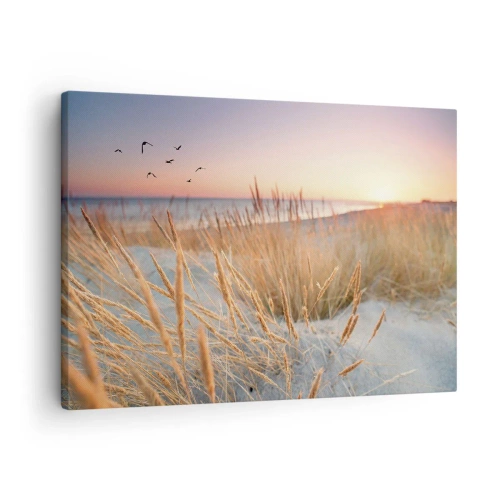 Bild auf Leinwand - Leinwandbild - Sonnenuntergangsstrand mit hohem Gras - 70x50cm - Das baltische Wiegenlied - Moderne Wanddekoration für Wohnzimmer und Schlafzimmer ARTTOR