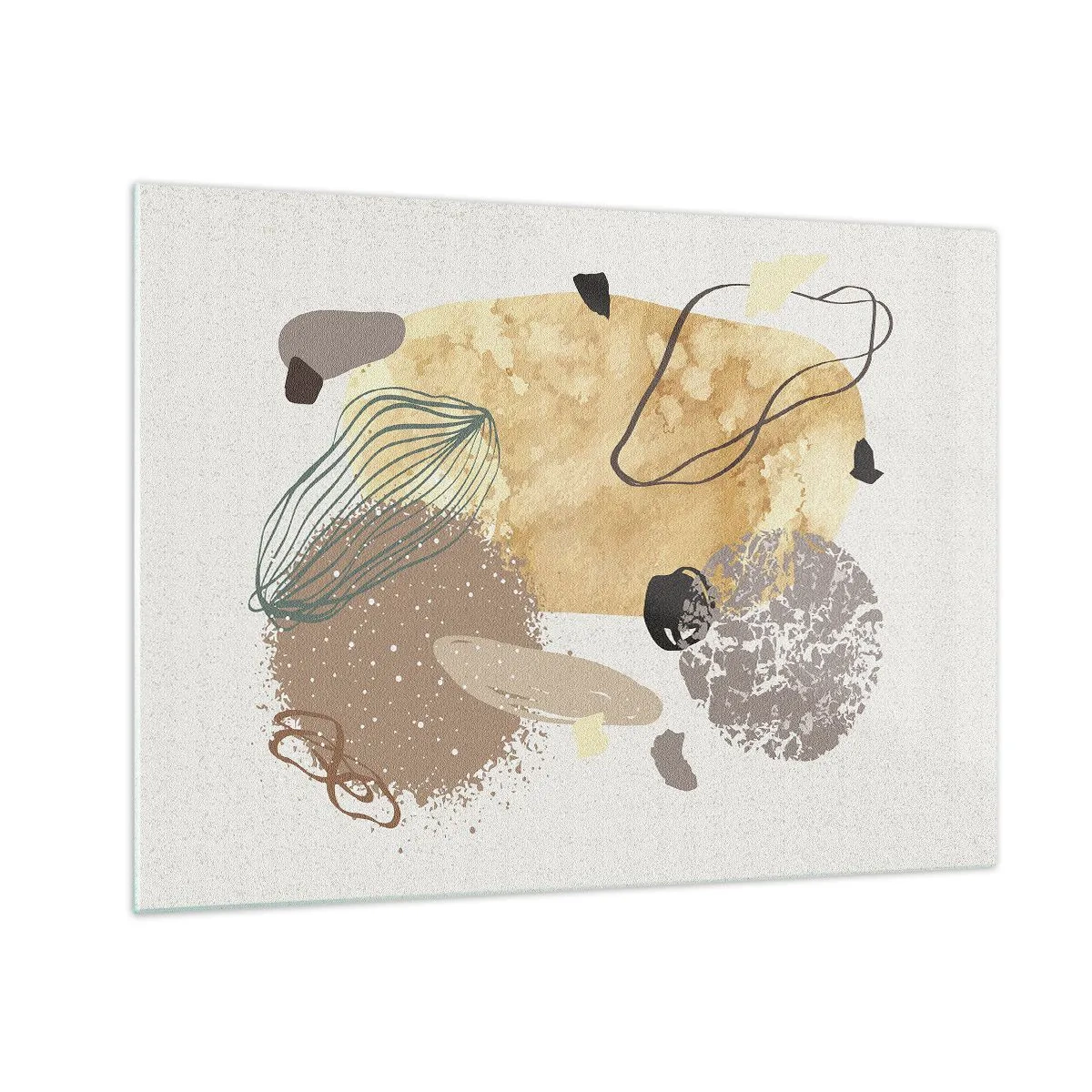 Glasbild - Bild auf glas - Beige und braune Abstraktion mit unregelmäßigen Formen - 70x50cm - Angewandte Plumkologie - Moderne Wanddekoration für Wohnzimmer und Schlafzimmer ARTTOR