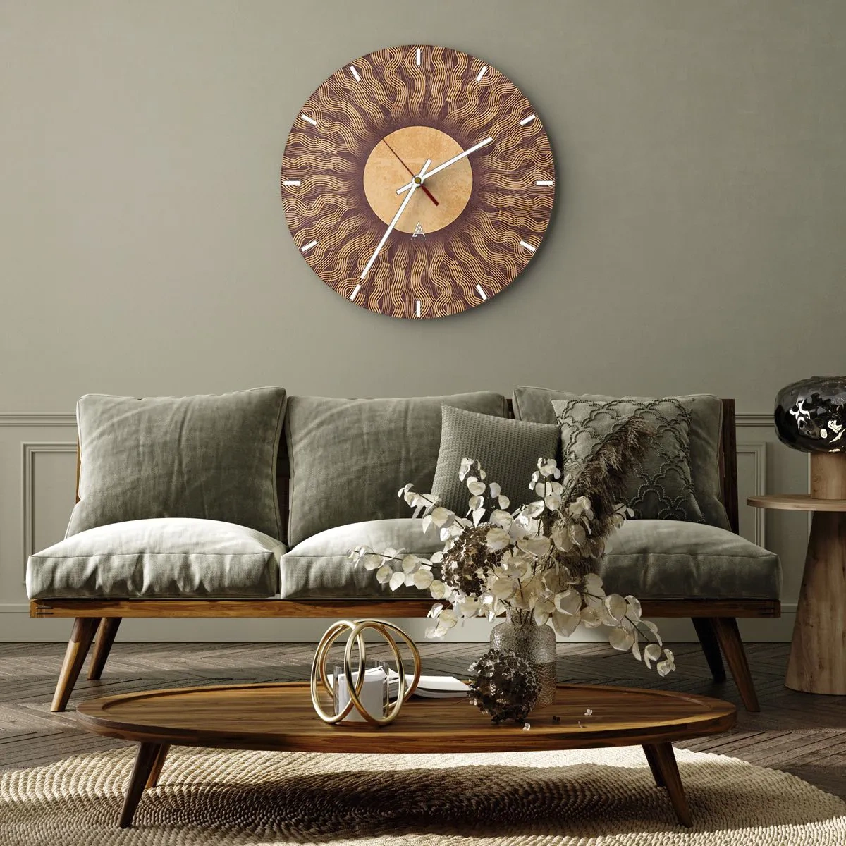 Wanduhr - Glasuhr - Sonnensymbol - 30x30 cm