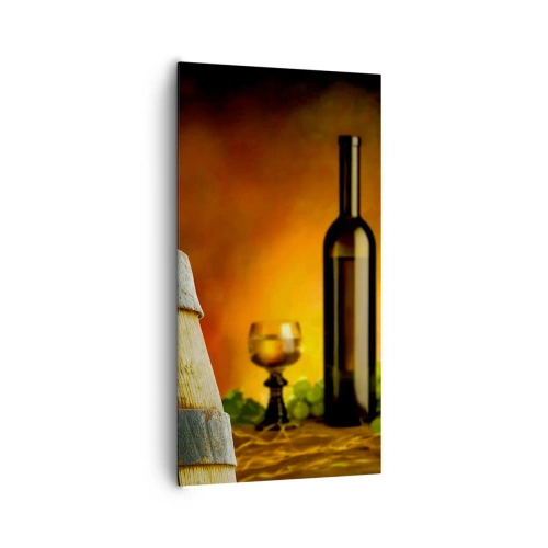 Bild auf Leinwand - Leinwandbild - Stillleben mit einer Flasche Wein und einer Weintraube - 65x120 cm