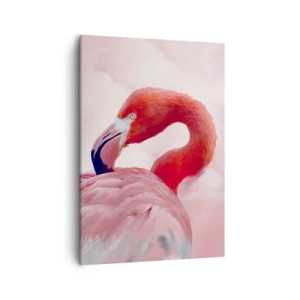 Bild auf Leinwand - Leinwandbild - Ein Flamingo in Rosatönen auf hellem Hintergrund - 50x70cm - Vogel Schönheit - Moderne Wanddekoration für Wohnzimmer und Schlafzimmer ARTTOR