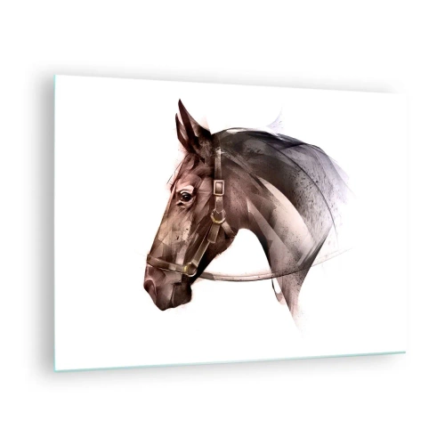 Glasbild - Bild auf glas - Künstlerisches Pferdeporträt auf weißem Hintergrund - 70x50cm - Was für eine Gnade - Moderne Wanddekoration für Wohnzimmer und Schlafzimmer ARTTOR
