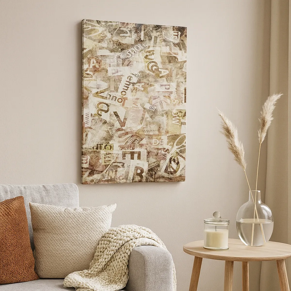 Bild auf Leinwand - Leinwandbild - Abstrakte Komposition mit Buchstaben und Textfragmenten - 50x70cm - Ich vereinige das Geschwätz - Moderne Wanddekoration für Wohnzimmer und Schlafzimmer ARTTOR