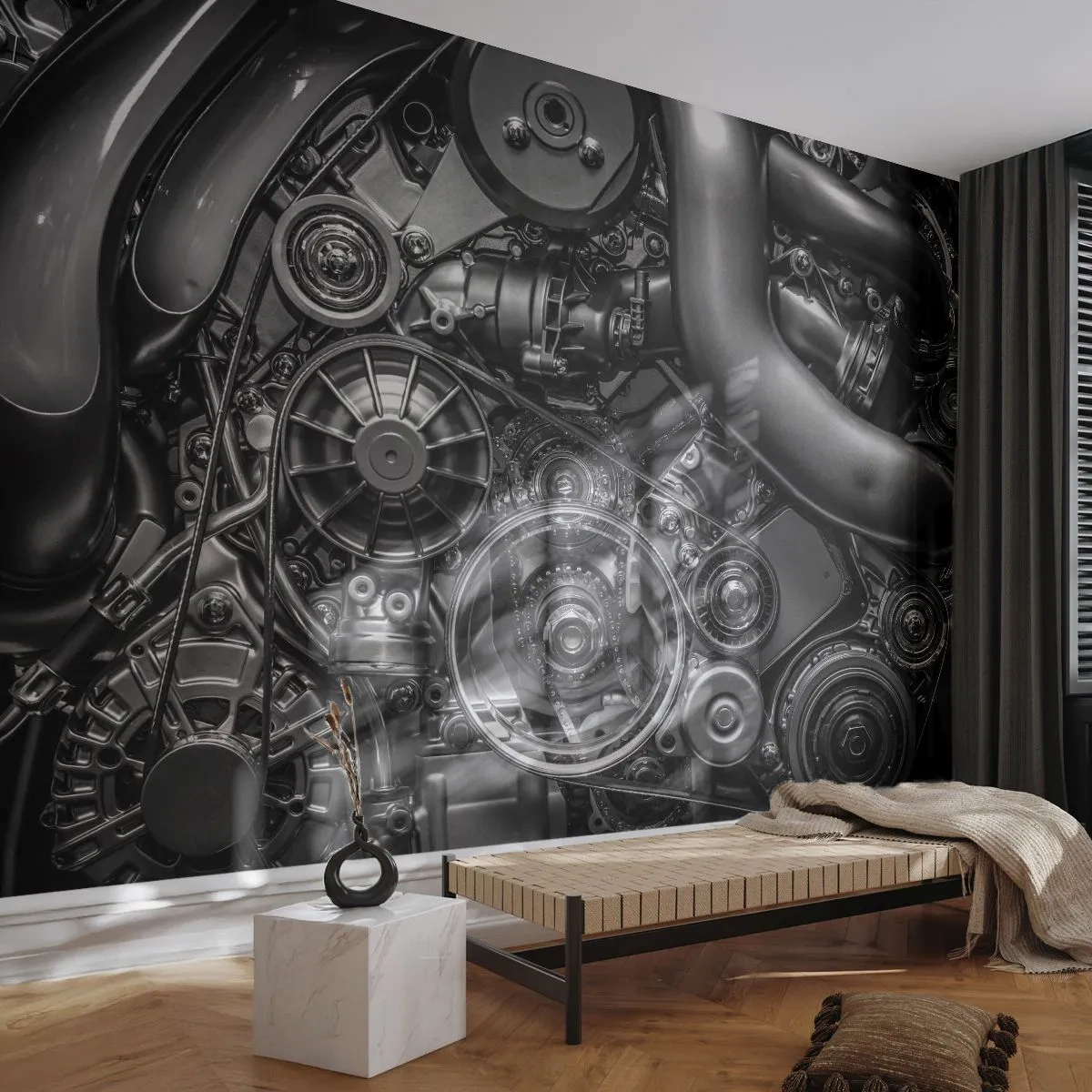 Fototapete Premium Sand - Die Poesie der Mechanik - Motor, Mechaniker, Metall - 400x280 cm