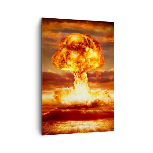 Bild auf Leinwand - Leinwandbild - Atompilz-Explosion vor dem Hintergrund eines Sonnenuntergangs - 70x100cm - Und das Ende wird kommen - Moderne Wanddekoration für Wohnzimmer und Schlafzimmer ARTTOR