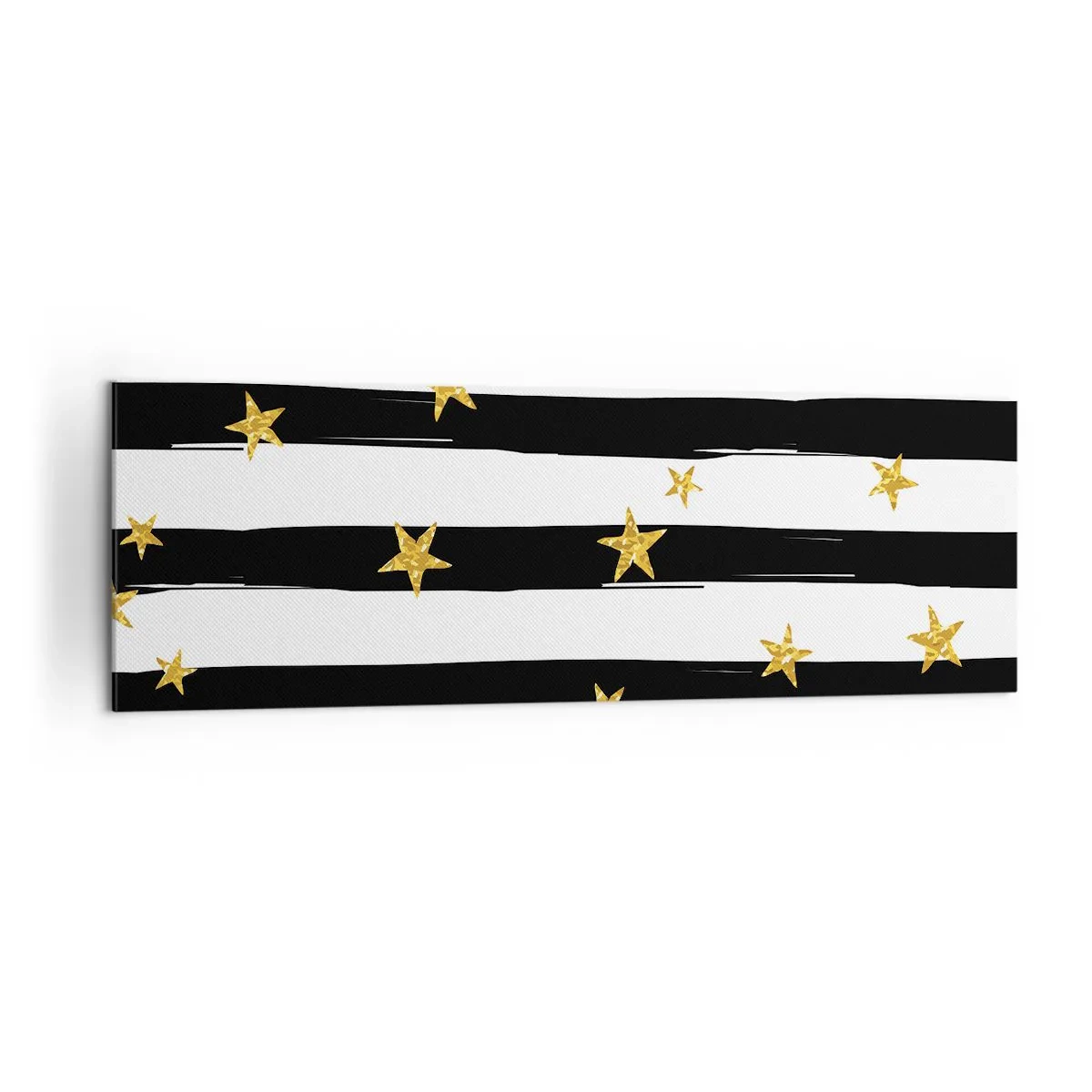 Bild auf Leinwand - Leinwandbild - Schwarz-weiße Streifen mit goldenen Sternen - 160x50cm - Wir wurden alle unter einem glücklichen Stern geboren - Moderne Wanddekoration für Wohnzimmer und Schlafzimmer ARTTOR