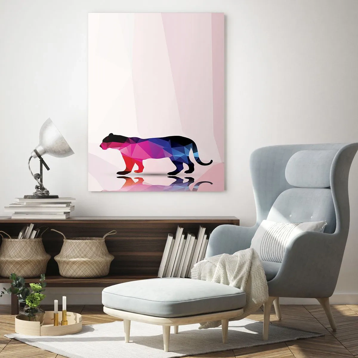 Glasbild - Bild auf glas - Geometrischer Panther in farbenfroher Abstraktion - 50x70cm - Diment Panther - Moderne Wanddekoration für Wohnzimmer und Schlafzimmer ARTTOR